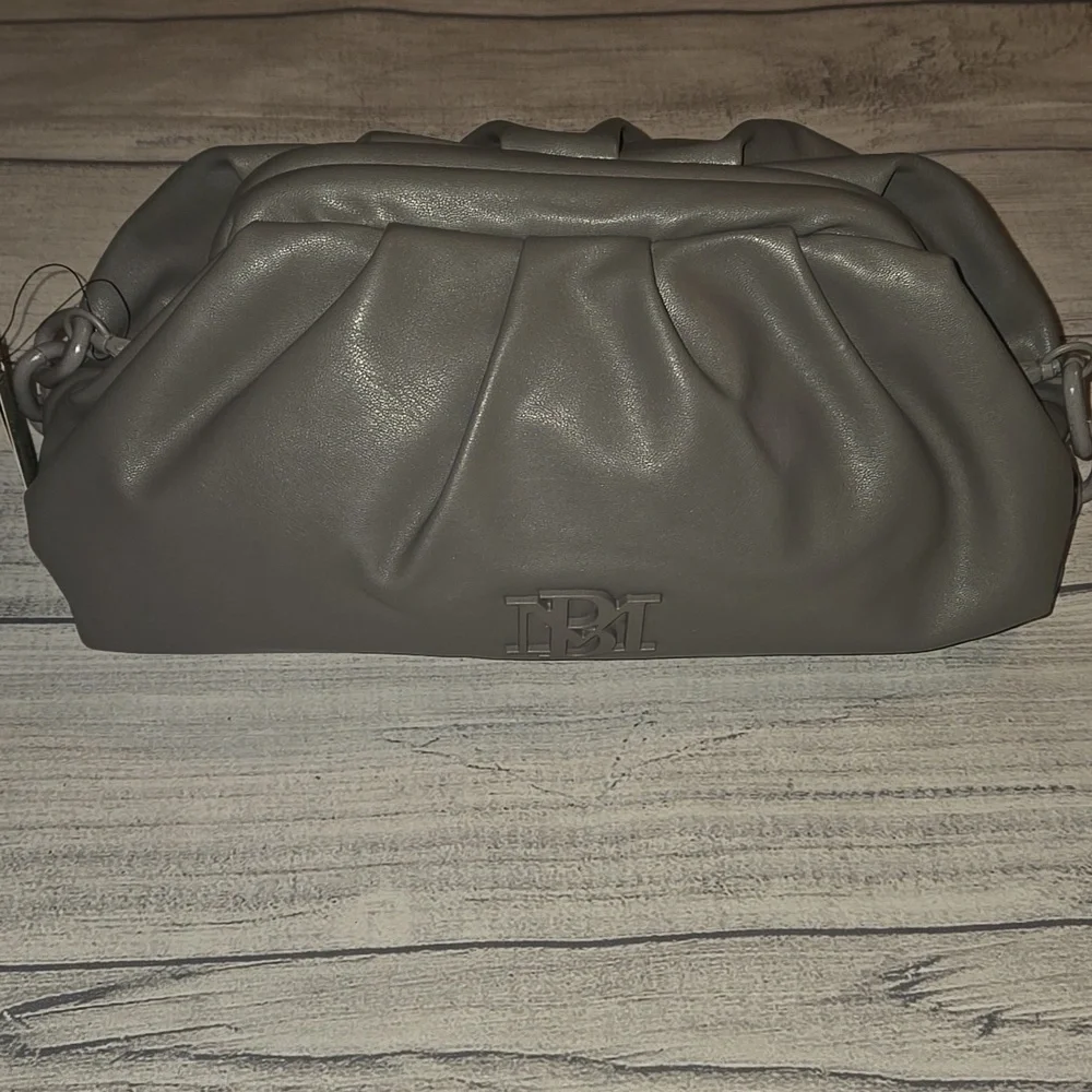 Badgley Mischka Wrapped Frame Clutch Shoulder Bag w/ Chain Link Gray NWT